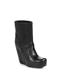 Rick Owens Leather Mid Calf Wedge Boots Black
