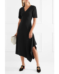 Victoria Beckham Asymmetric Crepe Midi Dress Black