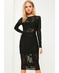 Missguided Black Mesh Long Sleeve Midi Dress