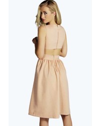 Boohoo Leanne Wrap Over Midi Dress With Open Back Detail