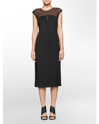 Calvin Klein Illusion Neck Cap Sleeve Midi Dress