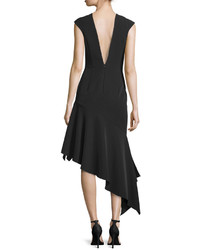 Milly Cap Sleeve Asymmetric Midi Dress Black
