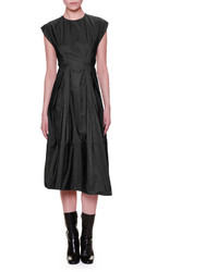 Jil Sander Cap Sleeve Jewel Neck Midi Dress Black