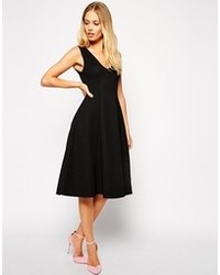 Asos Collection Midi Skater Dress With Deep V Neck In Texture