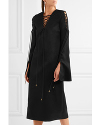 Ellery Crescendo Lace Up Crepe Midi Dress Black
