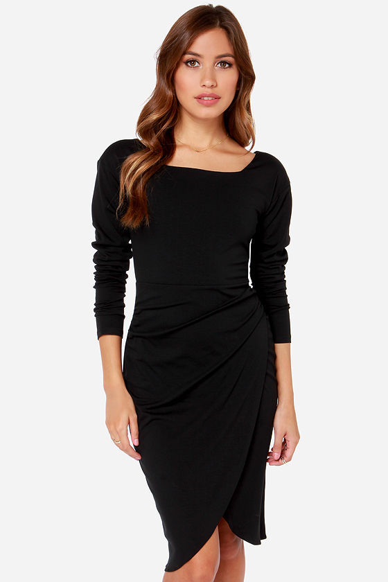 Daydream Black Long Sleeve Midi Dress, $73 | Lulu's | Lookastic