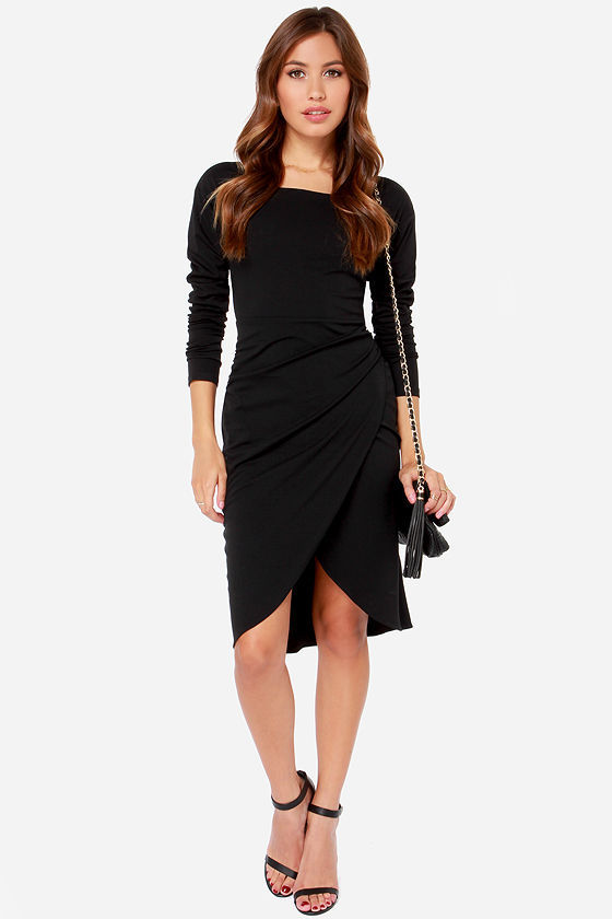 Daydream Black Long Sleeve Midi Dress, $73 | Lulu's | Lookastic