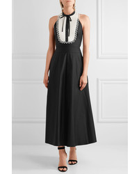Temperley London Fountain Lace Trimmed Cotton Poplin Midi Dress Black
