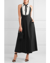 Temperley London Fountain Lace Trimmed Cotton Poplin Midi Dress Black