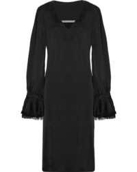 Raquel Allegra Frayed Satin Jersey Midi Dress Black