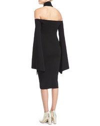 SOLACE London Kai Turtleneck Bell Sleeve Fitted Midi Cocktail Dress