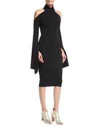SOLACE London Kai Turtleneck Bell Sleeve Fitted Midi Cocktail Dress