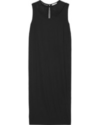 DKNY Mesh Paneled Stretch Jersey Midi Dress Black