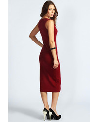 Boohoo Mia Plunge Neck Bodycon Midi Dress