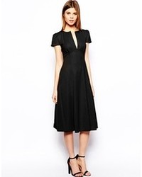 Asos Midi Dress With Fit And Flare Skirt Black