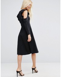 Asos Midi Skater Dress With Cold Shoulder And Frill Sleeve Detail