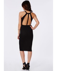 Missguided Zurie Textured Cut Out Back Midi Dress In Black