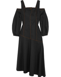 Ellery Mississippi Cold Shoulder Cotton Blend Twill Midi Dress Black