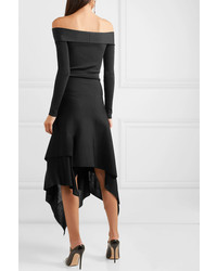 Victoria Beckham Off The Shoulder Asymmetric Stretch Knit Midi Dress