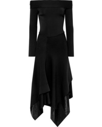 Victoria Beckham Off The Shoulder Asymmetric Stretch Knit Midi Dress