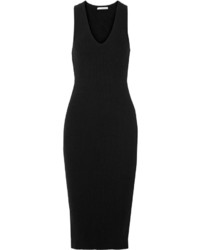 James Perse Ribbed Stretch Cotton Midi Dress Black