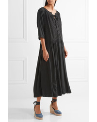 Hatch Romy Voile And Broderie Anglaise Midi Dress Black