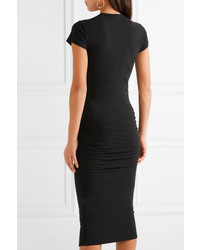 James Perse Ruched Stretch Cotton Jersey Dress Black