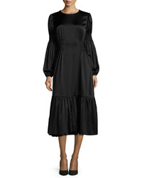 Co Ruched Waist Flounce Midi Dress Black