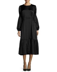 Co Ruched Waist Flounce Midi Dress Black