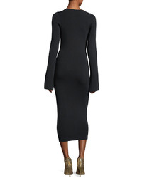 SOLACE London Sayen Wide Neck Long Sleeve Fitted Cocktail Midi Dress