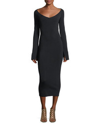 SOLACE London Sayen Wide Neck Long Sleeve Fitted Cocktail Midi Dress