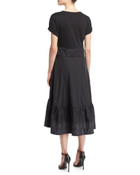 3.1 Phillip Lim Short Sleeve Corset Waist Midi Dress Black