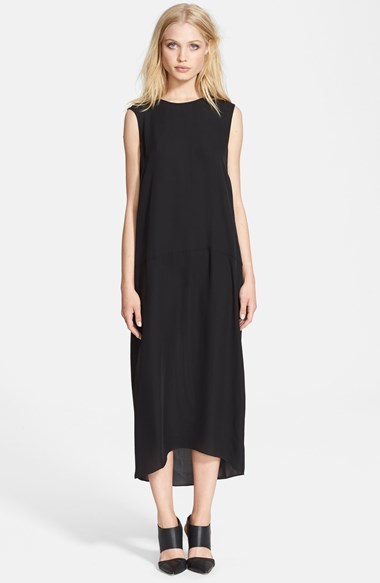 black silk midi dress