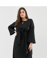 Missguided Plus Tie Front Midi Dress In Black