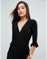 Asos Wrap Front Midi Dress With Frill Detail