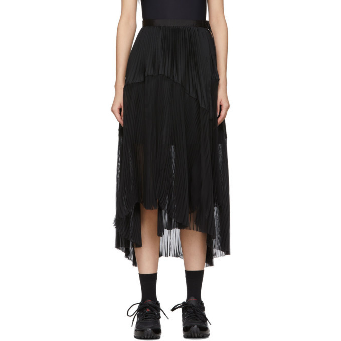 Sacai Black Pleated Wrap Skirt, $693 | SSENSE | Lookastic