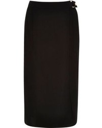 River Island Black Wrap Front Belted Midi Skirt