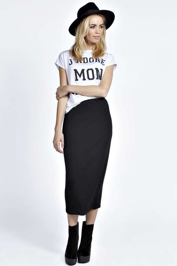 black tight midi skirt