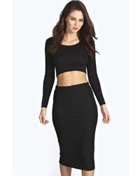 Boohoo Raquel Ribbed Effect Midi Skirt