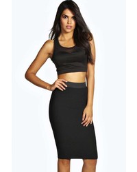 Boohoo Tessa Waffle Contrast Waistband Midi Skirt