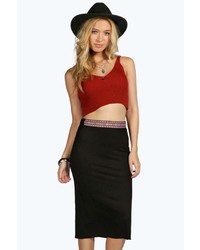 Boohoo Ellie Embroidered Waist Split Hem Midi Skirt