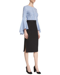 Milly Italian Stretch Wool Gabardine Pencil Skirt Black