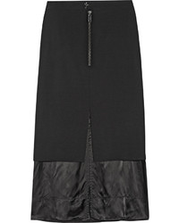 Maison Margiela Layered Wool Blend And Satin Midi Skirt Black