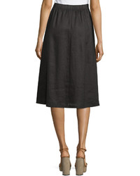 Neiman Marcus Linen A Line Midi Skirt Black