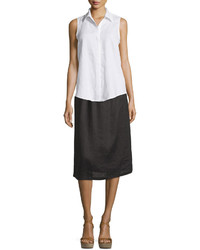 Neiman Marcus Linen A Line Midi Skirt Black
