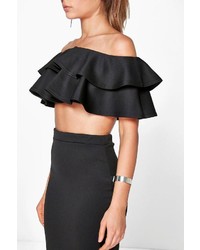 Boohoo Meeka Double Ruffle Crop Midi Skirt Co Ord Set