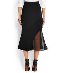 Givenchy Midi Skirt In Black Crepe And Silk Chiffon