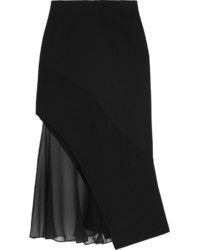 Givenchy Midi Skirt In Black Crepe And Silk Chiffon