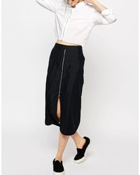 Monki Midi Skirt With Pocket Detail And Front Zip