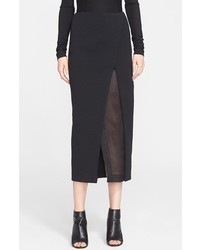 Donna Karan New York Organza Inset Slit Midi Skirt
